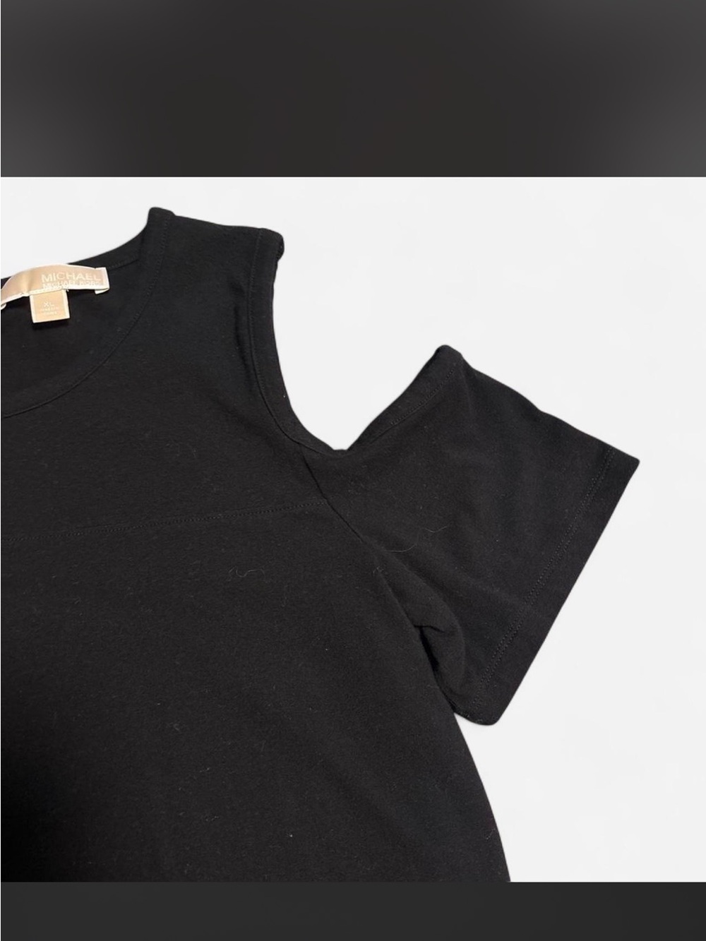 Michael Kors Women’s Cold-Shoulder Top with Gold Logo Accent - Picture 2 of 4